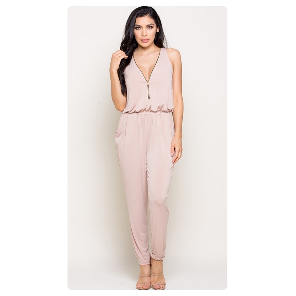 CARLI Zipper Front Jumpsuit in Blush/Taupe